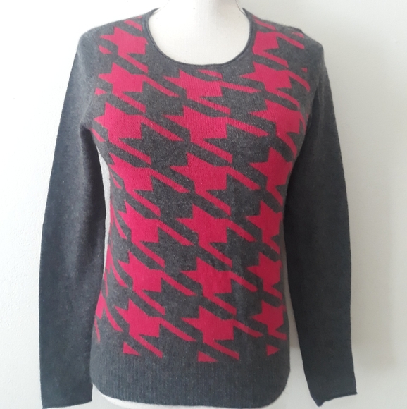Halogen Gray Cashmere Sweater  Pink Geometric Design - Size XS Pullover Sweater - Picture 4 of 12